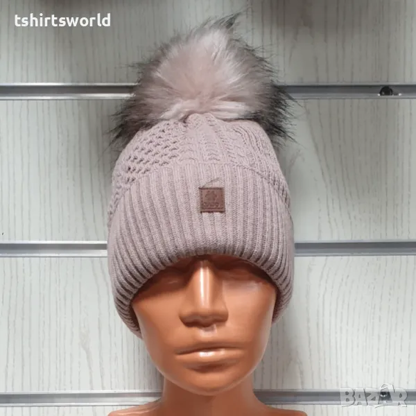 Нова зимна дамска шапка SilverStar в розов цвят с пух/помпон, снимка 1