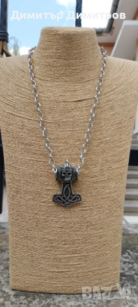 Мъжко колие Чукът на Тор. От благородна стомана. Бижута Луди гъби. Идея за подарък., снимка 1