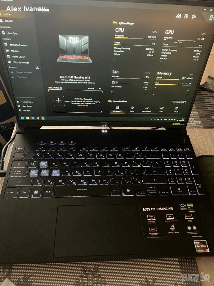 Продавам Asus TUF Gaming A16 + windows 11pro., снимка 1
