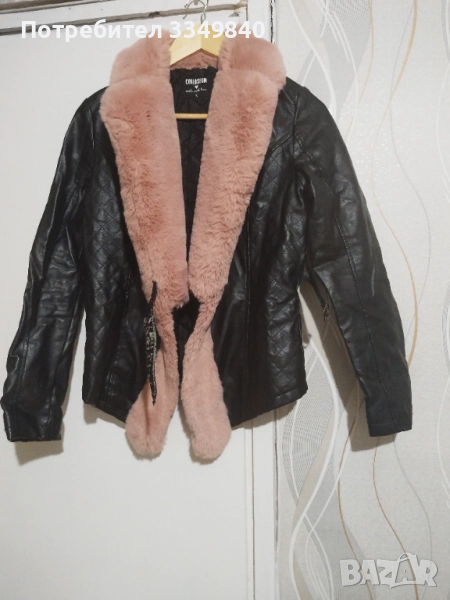Кожено яке с розов пух, снимка 1
