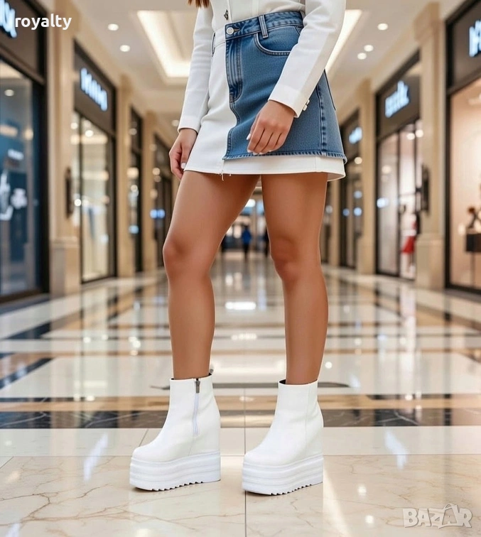 Боти на платформа - бяла кожа, снимка 1