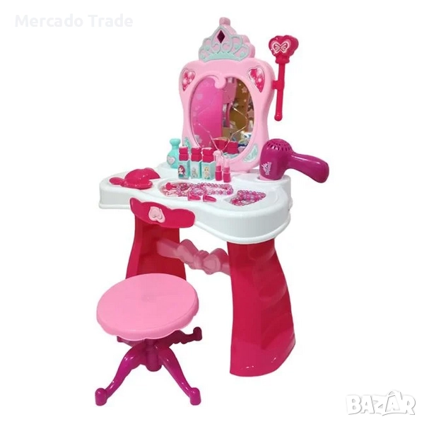 Детска тоалетка с огледало, звук и светлини, 18 части, Розов, снимка 1