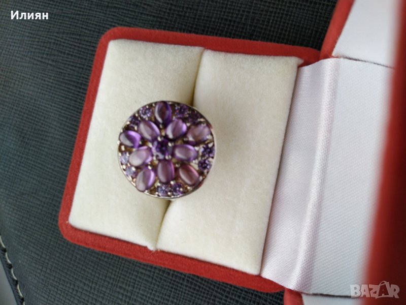 Сребърен пръстен с аметисти, снимка 1