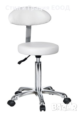 Козметичен/фризьорски стол - *табуретка с облегалка Fast+ 55/74 см - бяла/черна, снимка 1