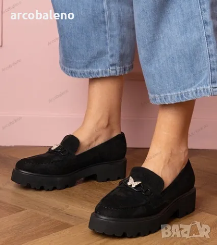 Дамски мокасини с циркон пеперуда Mokka