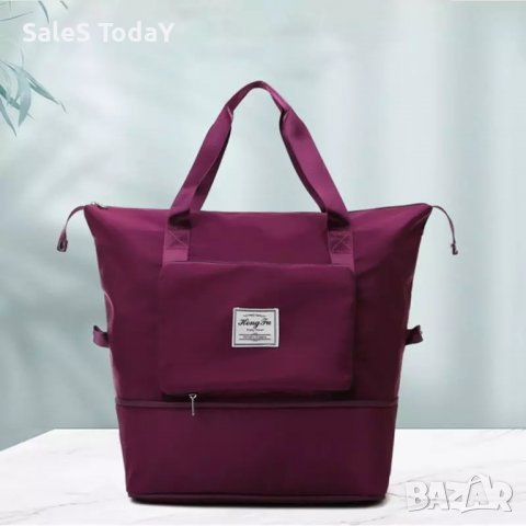 Сгъваема чанта, мини портфейл, пътническа чанта, за спорт, път или пазар, патладжан- тъмно лила, снимка 5 - Чанти - 40202656