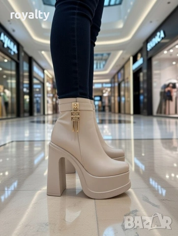 Боти на ток - бежова кожа, снимка 2 - Дамски боти - 53282357