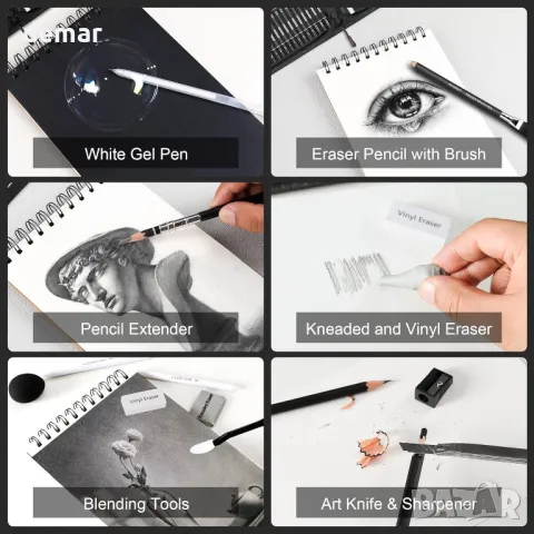 HIFORNY 100 бр. Комплект за рисуване и скициране, професионални артикули за рисуване, снимка 7 - Други - 48442843