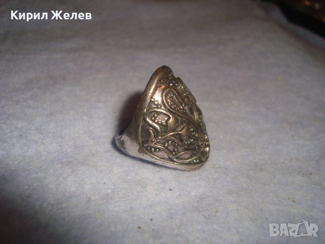 СТАР ФЛОРАЛНО ОРНАМЕНТИРАН МЕСИНГОВ СРЕБРИСТ РЕТРО ВИНТИДЖ ПРЪСТЕН 17528, снимка 6 - Пръстени - 37442765