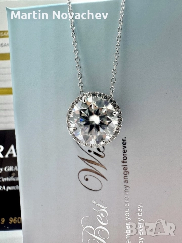Сребърно колие с мойсанит (Диамант) 5 карата, снимка 5 - Колиета, медальони, синджири - 52253406