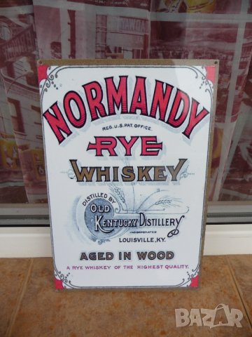 Метална табела уиски Normandy Rye whiskey бяла алкохол, снимка 1 - Рекламни табели - 43031722