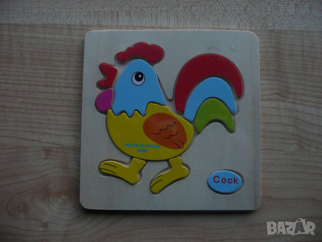 Дървен пъзел Петел за най-малките играчка петле кокошка кокошчица яйце, снимка 1 - Игри и пъзели - 24324214