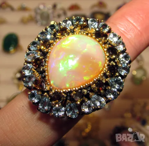 925 сребърен пръстен с голям етиопски опал, камък 19x16мм, тотално тегло 17гр., снимка 4 - Пръстени - 47643657