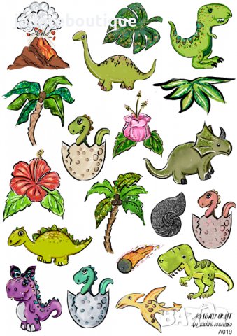 Скрапбук стикери за декорация планер динозаври самозалепващ лист А5, снимка 1