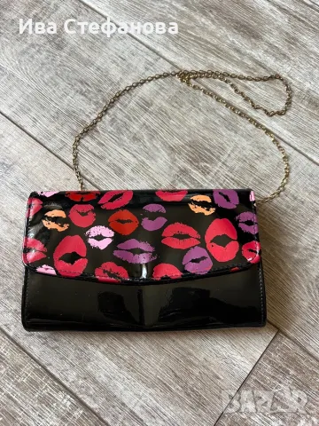 Нова черна парти коктейлна официална ежедневна лачена чанта целувки устни 