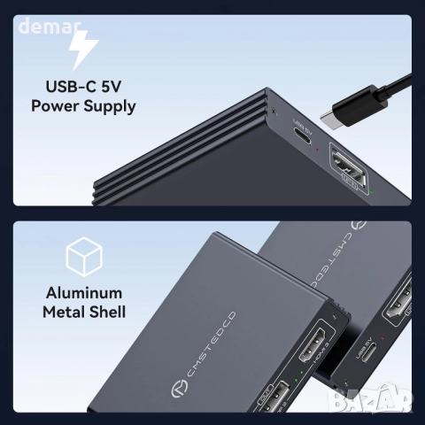 VEDINDUST DisplayPort сплитер 1 вход/3 изхода DP към HDMI и двоен DP, снимка 6 - Кабели и адаптери - 52846563