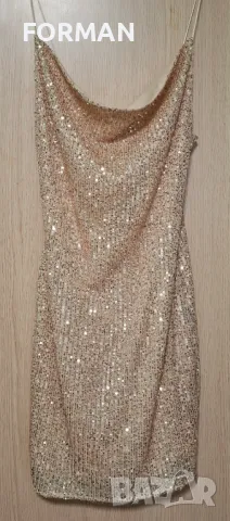 Рокля със златисти пайети и дълбоко деколте , снимка 4 - Рокли - 48329684