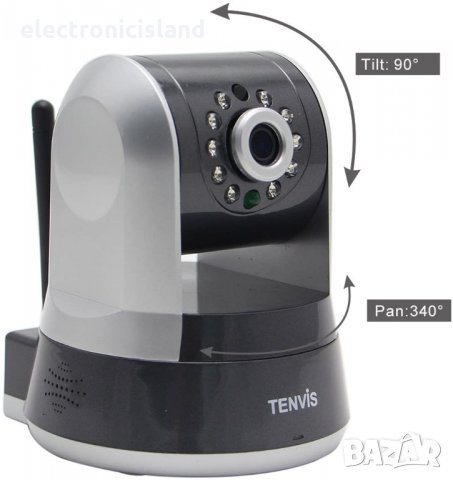 Качествена IP камера бебефон Tenvis IP ROBOT 3, PTZ, 720P, 3.6мм обектив, WLAN, H.264, IR осветяване