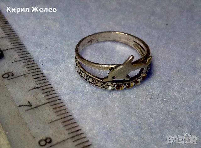 СТАР АЖУРЕН СРЕБЪРЕН ПРЪСТЕН с ДЕЛФИН СРЕБРО ВИСОКА ПРОБА с ЦИРКОНЧЕТА 50189, снимка 7 - Антикварни и старинни предмети - 50510672