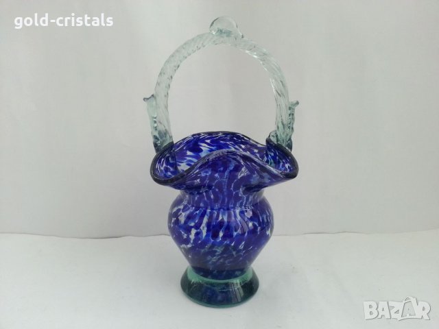 Стара стъклена кошница цветно синьо стъкло 
