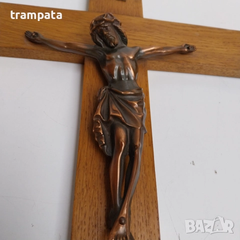 НАЙ ДОБРАТА ОФЕРТА 1950г. Стар кръст разпятие 60см. дърво, метал , снимка 2 - Други ценни предмети - 52614053