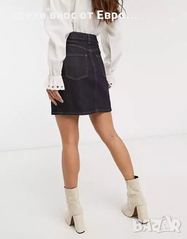 OASIS Тъмно синя къса маркова дънкова пола с копчета, снимка 2 - Поли - 33113463