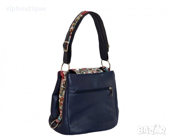 Тъмно синя дамска чанта-Цветя, снимка 2 - Чанти - 33100150