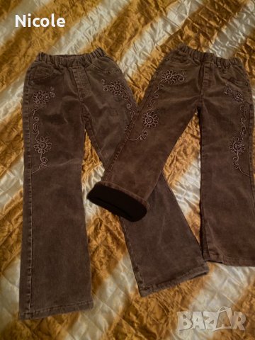 Джинси, подплатени в кафяв цвят и апликации размери: 128/122, снимка 2 - Детски панталони и дънки - 43435411