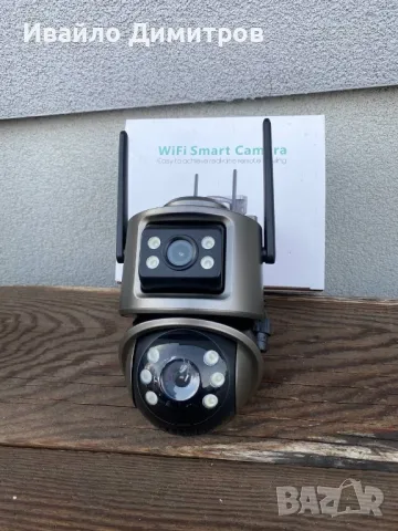 Двойна Външна WiFi Камера A32 с два ектрана 4MP+4MP, ICSee, Тъмно Сива, снимка 1