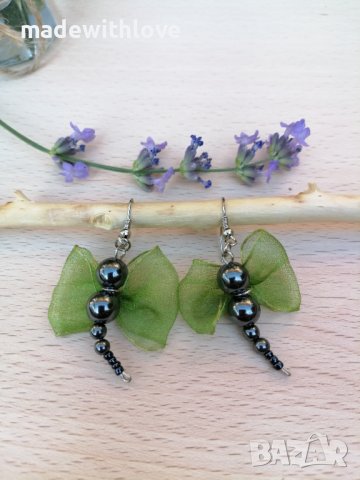 Ръчно изработени обеци "Водно конче", снимка 4 - Обеци - 43242603