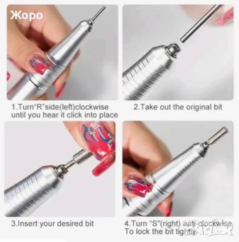 	Професионална електрическа пила за нокти 35000 оборота с 6 представки розова, снимка 7 - Продукти за маникюр - 47869086