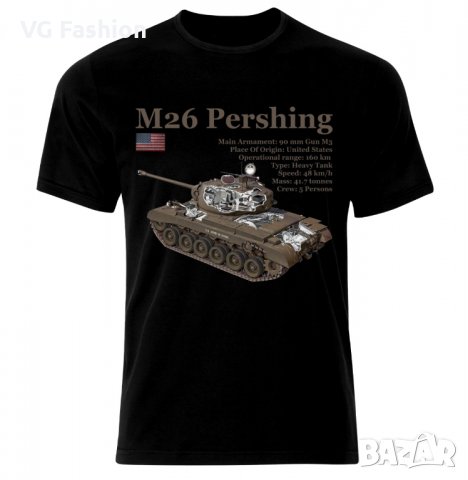 Мъжка Тениска Танк M26 Pershing Tank Panzer Armure WW2 Army War USA, снимка 2 - Тениски - 28312018