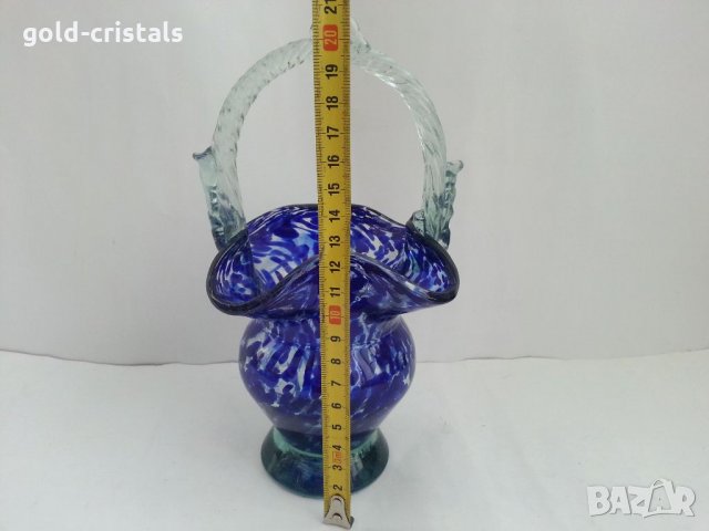 Стара стъклена кошница цветно синьо стъкло , снимка 2 - Антикварни и старинни предмети - 33118145