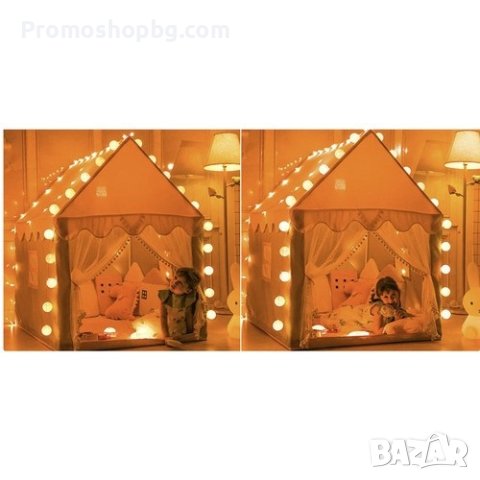 Детска палатка за игра с LED лампи, Розово-сива, Размери 130х100х115 см, снимка 6 - Други - 43008420