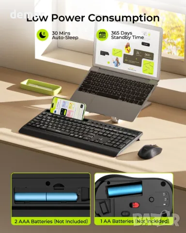 seenda COE201 Bluetooth клавиатура и мишка с държач за телефон и поставка за длани за Windows и Mac, снимка 5 - Клавиатури и мишки - 49879928