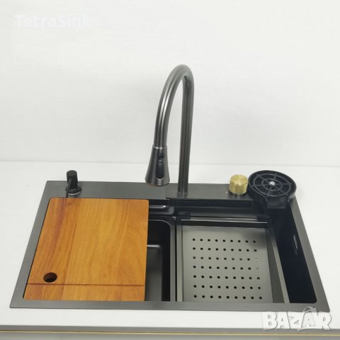 Мултифункционална дълбока кухненска мивка със смесител водопад|Tetra Sink|1NS30475TS