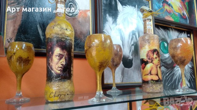 Рисувани чаши и бутилки за вино, халби за бира, снимка 5 - Декорация за дома - 19279058