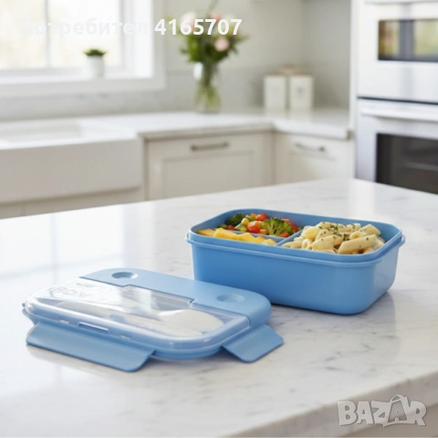 Кутия за обяд Cheffinger с 3 отделения, вилица и лъжица – компактна кутия за храна, снимка 4 - Други стоки за дома - 53192515