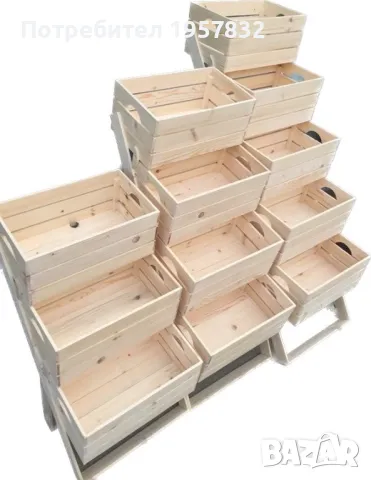 Стъпаловидни стелажи от дърво за плод и зеленчук