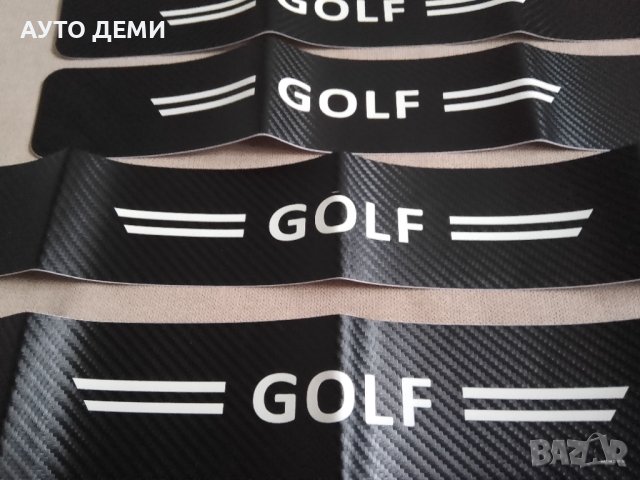 4 броя черен карбон стикери за прагове с бял надпис Голф Golf  за кола автомобил, снимка 3 - Аксесоари и консумативи - 40449526