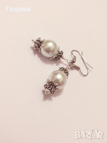 Разкошни Викториански перлени обеци с много красиви орнаменти в цвят сребро, снимка 2 - Обеци - 28078699