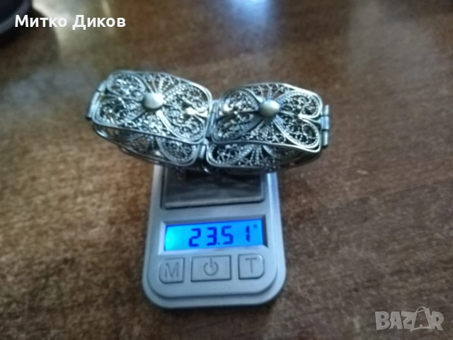 Сребърна гривна филигран -винтидж-23.51гр-195см и ширина 21мм, снимка 11 - Гривни - 51513827