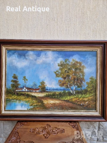 Страхотна голяма антикварна авторска холандска картина масло върху платно, снимка 3 - Антикварни и старинни предмети - 51051079