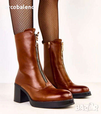 Дамски боти на блоков ток с декоративен цип отпред Erafir, 2цвята , снимка 2 - Дамски боти - 52068804