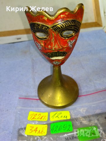 Стара АЗИАТСКА ФОЛКЛОРНА ТРАДИЦИОННА БРОНЗОВА МАСКА ЦВЕТЕН ЕМАЙЛ РЪЧНА ХУДОЖЕСТВЕНА ИЗРАБОТКА 42692, снимка 11 - Декорация за дома - 43951795