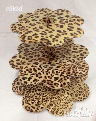 3 етажна Триетажна поставка стойка за мъфини картонена леопардови шарки диви зоо животни