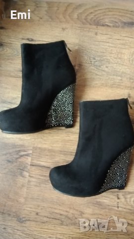 Дамски черни боти на платформа, С камъчета, 39, снимка 2 - Дамски боти - 43283347
