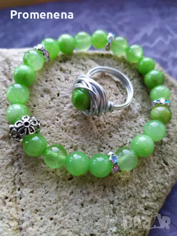 Комплект Гривна от естествени кристали и пръстен, снимка 5 - Гривни - 47622272