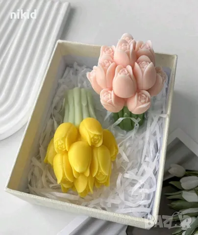 3D Букет с лалета лале цветя силиконов молд форма фондан гипс свещ сапун смола декор, снимка 5 - Форми - 46510831