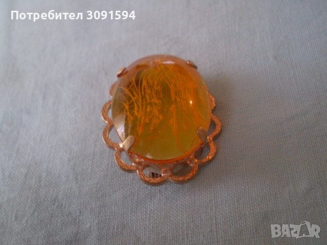 РЕТРО БРОШКА ВИНТИДЖ БИЖУ ТОПЕН  КЕХЛИБАР СССР, снимка 4 - Антикварни и старинни предмети - 36847429